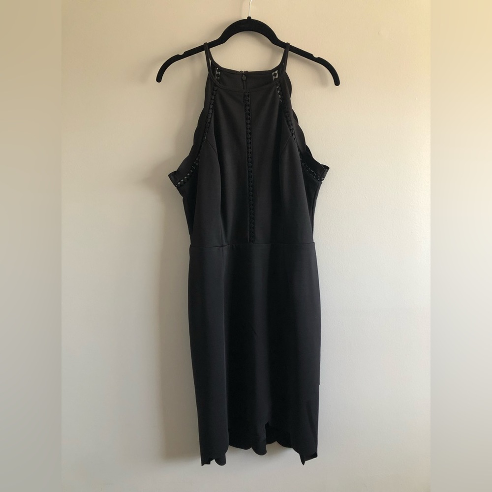 Adelyn Rae Black Scalloped Edges Halter Neck Midi Dress